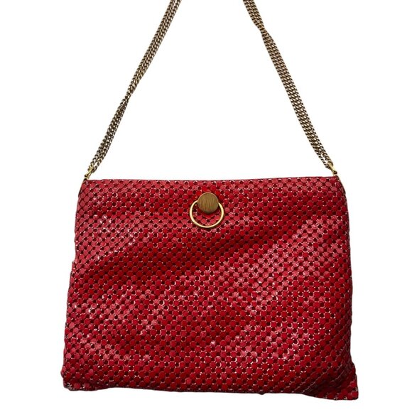 VTG Red Mesh Evening Bag Crossbody Shoulder Adjustable Strap Art Deco 80's - Picture 1 of 7